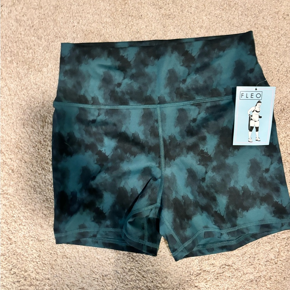 FLEO Women's Teal and Black Shorts, 4” high-rise